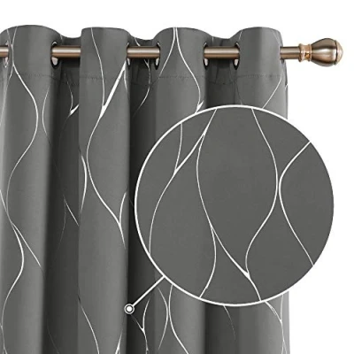 Abbildung von Deconovo Verdunkelungsgardinen mit Ösen dicke Thermovorhang Kälteschutz Thermogardine Hitzeschutz, Lärmschutz Vorhänge, Moderne Gardinrn für Wohnzimmer, 240x140 cm(HöhexBreite), Hellgrau, 2er Set