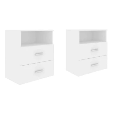 Abbildung von vidaXL 2X Nachttisch mit 2 Schubladen 1 Ablagefläche Nachtschrank Nachtkonsole Nachtkommode Schlafzimmer Schrank Kommode Weiß 50x32x60cm