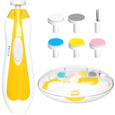 Abbildung von Elektrischer Baby Nagelschneider, 6 in 1, Nagelknipser, Nagelfeile, Babypflegeset, Maniküre Set für Kleinkinder, Neugeborene oder Erwachsene (gelb)