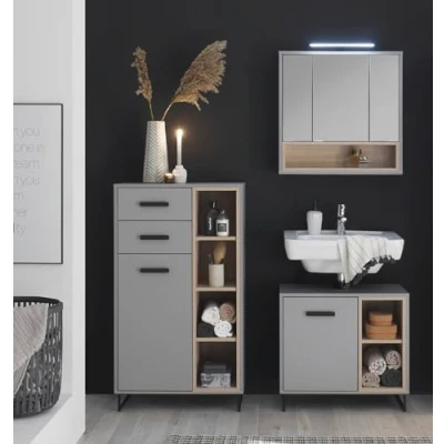 Abbildung von moebel dich auf Badezimmer Badmöbel Tours grau matt 3 St., Spiegelschrank, Wbu, Highboard, Set