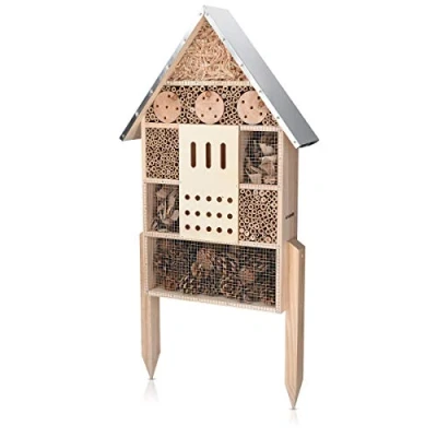 Abbildung von Navaris Tier Beschäftigungsspielzeug Insektenhotel aus Holz Naturbelassenes Hotel mit Standfüßen,