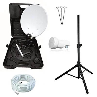 Abbildung von netshop 25 Camping SAT Koffer 40cm Spiegel + Single LNB 10m Kabel Dreibein Stativ