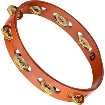 Abbildung von Meinl Percussion Traditional Wood Tambourine 1 reihiges Tamburin Durchmesser 10 Zoll Siam Eiche / Messing, Antique Brown Natur (TA1B AB)