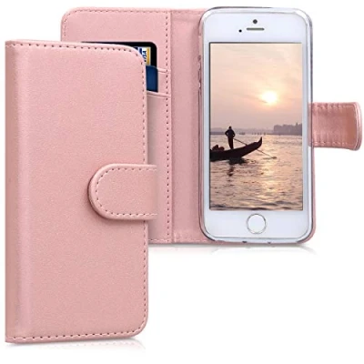 Abbildung von kwmobile Hülle kompatibel mit Apple iPhone SE (1.Gen 2016) / 5 5S Kunstleder Handyhülle Kartenfächern in Rosegold