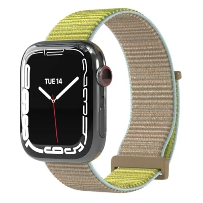 Abbildung von EAZY CASE Uhrenarmband Nylon Band für iWatch 10 9 8 7 6 5 4 3 2 SE Ultra, Watch Series 38mm 42mm Unisex Klett Verschluss Natur