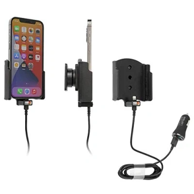 Abbildung von Brodit Gerätehalter 721235 Made IN Sweden mit Ladefunktion für Smartphones Apple iPhone 12, 12 Pro, Schwarz, Schwarz