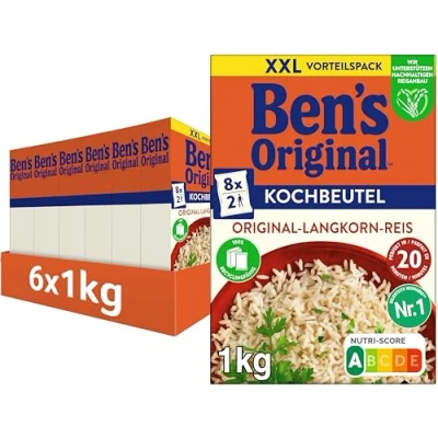 Abbildung von BEN’S Original Langkorn Reis, 20 Minuten Kochbeutel, 6 Packungen (6 x 1kg)