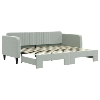 Abbildung von vidaXL Tagesbett, Sofabett Ausziehbar, Gästebett Schlafsofa für Schlafzimmer Wohnzimmer, Ausziehbett Sofa Bettsofa, Modernes Design, Hellgrau 90x200cm Samt