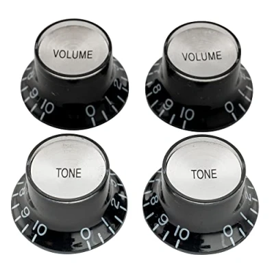 Abbildung von Musiclily Pro Imperial Zoll Gitarre Knöpfe Potiknöpfe Top Hat Reflector knobs 2 Volume Tone Control Set für USA Les Paul SG E Gitarre, Schwarz mit Silber