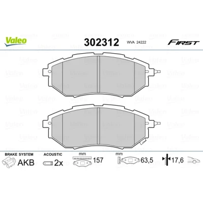 Abbildung von VALEO 302312 Bremsbelagsatz Vorderachse inkl. Verschleißwarnkontakt mit Anti Quietsch Blech SUBARU: Outback V, Forester IV, Legacy 4 Kombi