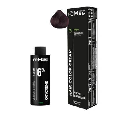 Abbildung von Femmas Haarfarbe Set Hellbraun Rot 5.6 I Hair Color Cream 100ml + Oxycreme 6% Permanente Haar Coloration Entwickler Schonend &amp; langanhaltend Salon für Zuhause