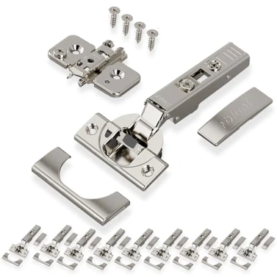 Abbildung von 10 x BLUM CLIP top BLUMOTION Möbel Scharnier 110, gerade mit Feder, Eckanschlag + Exzenter Kreuzmontageplatte, Stahl, Schraubvariante, Distanz 0 mm, Topfband ø=35mm