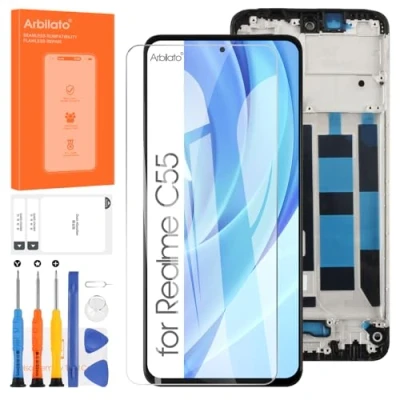 Abbildung von Arbilato LCD Display für Oppo Realme C55, Touchscreen C55 RMX3710, Display, Digitizer, Glas, Panel, Ersatz Set (Schwarz mit Rahmen)