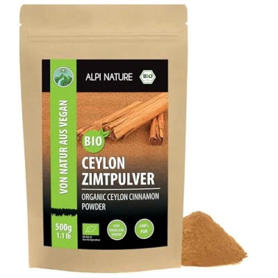 Abbildung von BIO Ceylon Zimt (500g), Zimtpulver aus kontrolliert biologischem Anbau glutenfrei, laktosefrei, laborgeprüft, vegan, 100% naturrein, schonend getrocknet und gemahlen