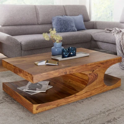 Abbildung von Sheesham Massivholz Couchtisch mit Ablagefächern 118 x 70 cm