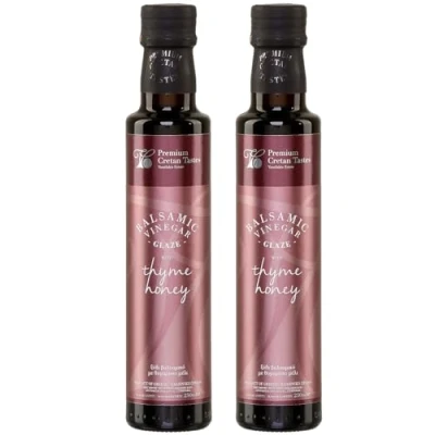 Abbildung von Balsamico mit Thymianhonig Vassilakis 2x 0,25l Essig aus Griechenland Leicht süß säuerlich Spezialität Kreta +20ml Jassas Olivenöl