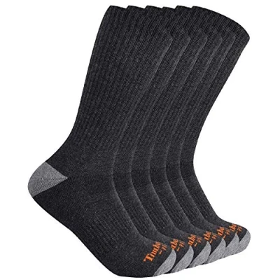Abbildung von Timberland PRO Herren 6er Pack Performance Crew Lässige Socken, Dunkelgrau meliert, Large