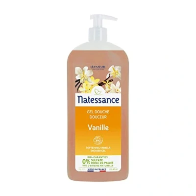 Abbildung von Natessance Duschgel Sanfte Vanille Bio Cosmos Organic zertifiziert Pumpflasche 1 l