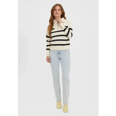 Abbildung von Vero Moda SABA Stripe Highneck Strickpullover, Damen, Größe: XXL, Birch black