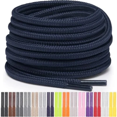Abbildung von Miscly Schnürsenkel Rund Reißfest für Sportschuhe, Sneaker und Stiefel, Ø 4 mm (160 cm, Marineblau)