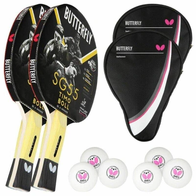 Abbildung von Butterfly 2x Timo Boll SG55 Tischtennisschläger + Hülle 6x TT Bälle