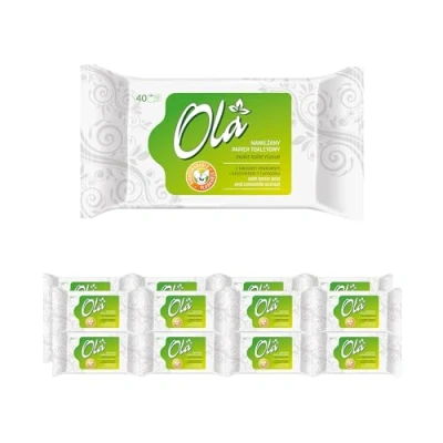 Abbildung von OLA Befeuchtetes Toilettenpapier mit Kamillenextrakt und Milchsäure spülbar Kombination aus befeuchtetem Papier Feuchttuch reinigt den Intimbereich 640 Stück 16x40