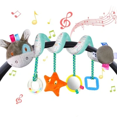 Abbildung von Vicloon Activity Spirale Spielzeug, Kinderbett Spiralspielzeug, Babyschale Spielzeug Aufhängen an Babyschale, Wiege, Für Babys und Kleinkindern ab 0+ Monaten Reise Aktivität Spielzeug(Esel)