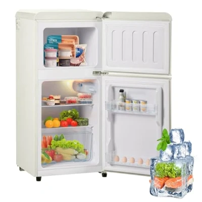 Abbildung von Merax Retro Kühlschrank, 60L Mini Kühlschrank mit Gefrierschrank,Kühl Gefrierkombination,22 Liter Gefrierfach, 38 Kühlfach,102 kWh/Jahr, LED Beleuchtung, cremeweiß