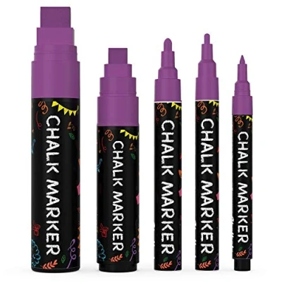 Abbildung von Chalkola Kreidestifte Lila 5 Kreide Markers Multipack 1mm, 3mm, 6mm, 10mm, 15mm Spitze. für Fenster, Tafel, Glas und mehr. Ideal Erwachsene, Künstler, Lehrer Kinder.