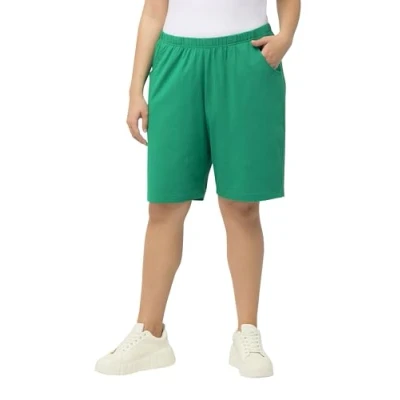Abbildung von Ulla Popken Damen Jerseyshorts, Taschen, Elastikbund Hose, Smaragd, W36 / L32