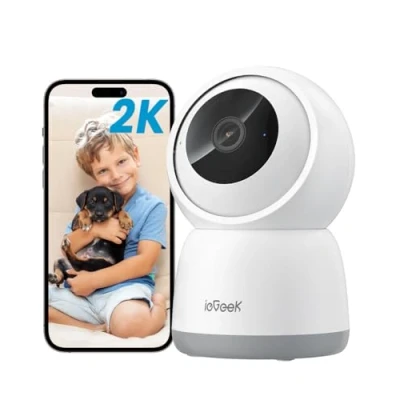 Abbildung von ieGeek Überwachungskamera Innen, 2K Kamera Überwachung 360 WLAN Indoor,Haustier mit APP, Zwei Wege Audio, 15M Nachtsicht, PIR Bewegungserkennung, Auto Tracking, Alexa