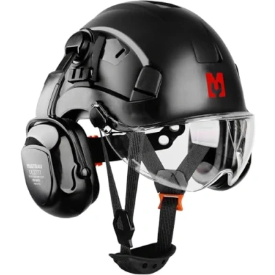 Abbildung von Mustbau Schutzhelm EN397, Arbeitshelm Set, ABS, 53 63cm verstellbar, Mit Ohrschutz und Schutzbrille