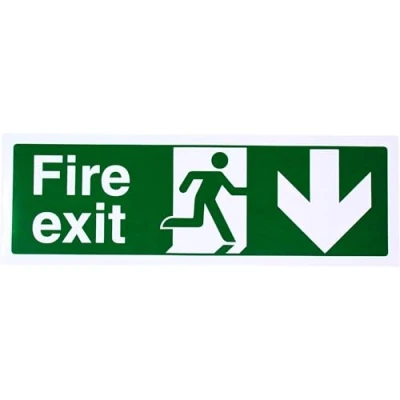 Abbildung von vsafety 14002bj r &quot;FIRE EXIT Arrow Down&quot; Zeichen, 1 mm starrer Kunststoff, Landschaft, 450 x 150 mm, grün