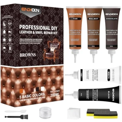 Abbildung von Endhokn Leder Reparatur Set 200ml, Vinyl und Kunstleder Verwendet für die von Kratzern, Löchern Verblassen auf Ledersofas, Autositzen, Ledertaschen usw（5 Farben）