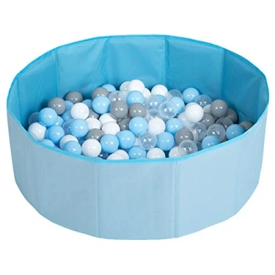 Abbildung von SELONIS Faltbare Bällebad Mit 200 Bälle Für Kinder Haustiere Spielbad, Blau:Grau/Weiß/Transparent/Babyblau