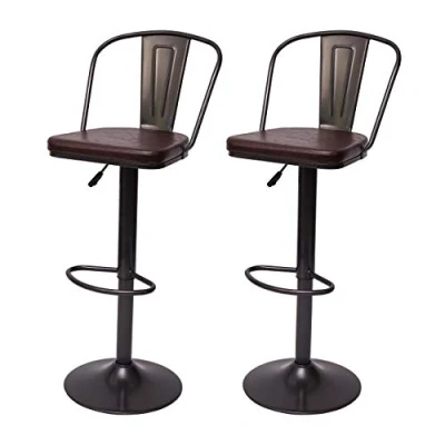 Abbildung von 2er Set Barhocker HWC H10a, Tresenhocker Barstuhl, höhenverstellbar drehbar Industrial Kunstleder Metall Vintage braun
