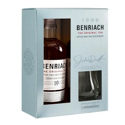 Abbildung von Benriach 10 Jahre Speyside Single Malt Scotch Whisky In einer edlen Geschenkpackung inklusive Spey Glas Vielschichtig Aromen von Obst und süßem Malz 0.7L/43% Vol.