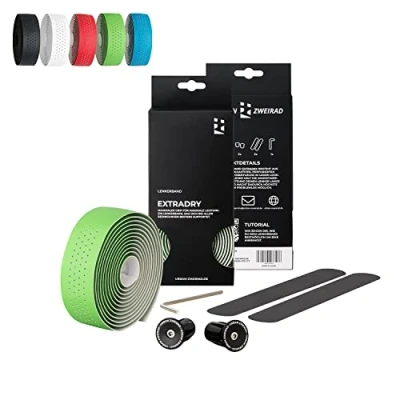 Abbildung von URBAN ZWEIRAD Premium Extra Dry Fahrrad Lenkerband Rennrad Griffband selbstklebend inkl. Alu Lenkerstopfen Gravel, (grün)