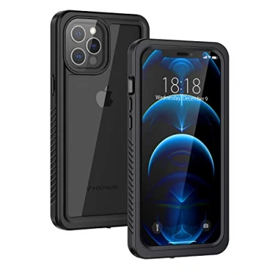 Abbildung von Focusor für iPhone 12 Pro Hülle, IP68 Wasserdicht HandyHülle 360 Schutzhülle Stoßfest Staubdicht Outdoor Panzerhülle mit Eingebautem Displayschutz,Schwarz