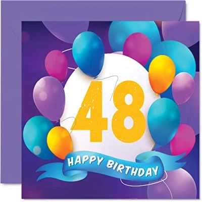 Abbildung von Geburtstagskarte zum 48. Geburtstag Männer und Frauen Ballon Party Happy Birthday Karten 48 Jahre alte Frau Bruder Schwester Mutter Vater Tante Onkel bester Freund Cousin 145 mm x