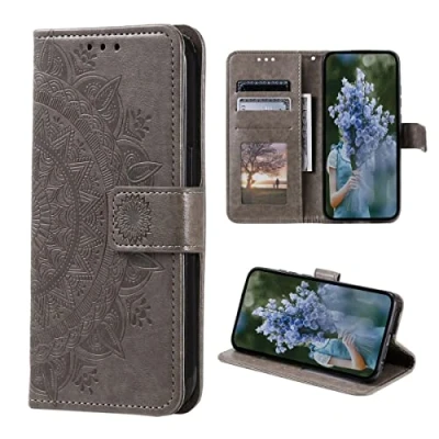 Abbildung von CoverKingz Handytasche kompatibel mit Samsung Galaxy S23+ Handy Case Kartenfach Handyhülle Flipcase klappbar Motiv Mandala Grau
