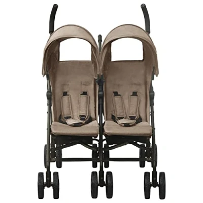Abbildung von Susany Geschwisterwagen Zwillingswagen Kinderwagen, Doppelkinderwagen, Buggy klein Zusammenklappbar, Mit Verdeck Korb und Traggürtel, Taupe Stahl