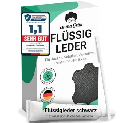 Abbildung von Emma Grün Reparatur Set Flüssigleder Schwarz 7 ml inkl. Spachtel, zum Füllen von Rissen &amp; (Brand)Löchern, aus deutscher Manufaktur