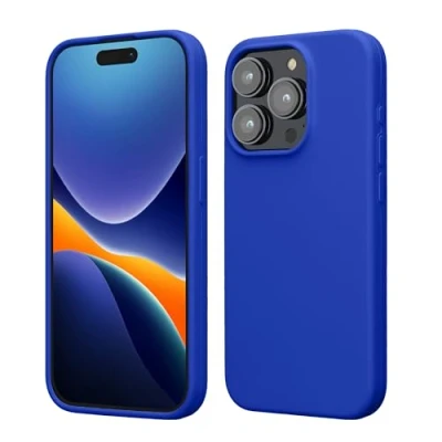 Abbildung von kwmobile Hülle für das iPhone 15 Pro Max Silikon Handy Case stoßfeste Handyhülle mit weicher Oberfläche Baltik Blau