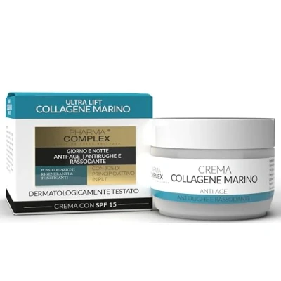 Abbildung von Anti Falten Creme für Damen, Meereskollagen, hergestellt in Italien, 50 ml, Falten, straffende Behandlung, feuchtigkeitsspendend, Tag und Nacht, Kosmetik, Schönheit, Geschenkidee