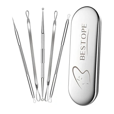 Abbildung von BESTOPE Mitesserentferner, Pickel, Komedonenextraktor, bestes Akneentfernungs Set, Behandlung für Hautunreinheiten, Whitehead Popping, Zit Entfernung risikofreie Nase, Gesichtshaut, mit Metallgehäuse