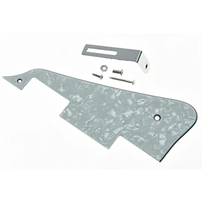 Abbildung von KAISH White Pearl LP Gitarren Pickguard mit Chrom Halterung für Epiphone Les Paul