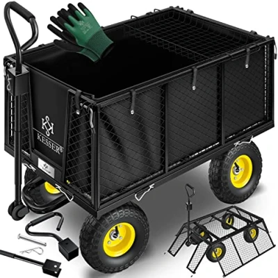 Abbildung von KESSER® Bollerwagen 550kg belastbar Gartenwagen Transportwagen Gartenkarre herausnehmbare Plane Gerätewagen Handwagen vielseitig einsetzbar inkl. Handschuhe Schwarz