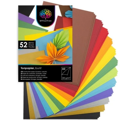 Abbildung von OfficeTree Transparentpapier 54 Blatt Bastelpapier Bastelset Kinder Tonpapi, Tonpapier A3 Bunt 12 Farben inkl. 2 Gold und Silberbögen Buntes 130g/m²