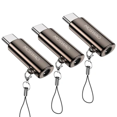 Abbildung von MOSWAG USB C auf 3.5mm Klinke Typ Kopfhörer Adapter Aux Mic Audio Dongle Hi Res DAC Chip Kompatibel mit Samsung Galaxy S23 S22 Pixel 7/6 iPad Pro/Air/Mini Oneplus 10 Pro